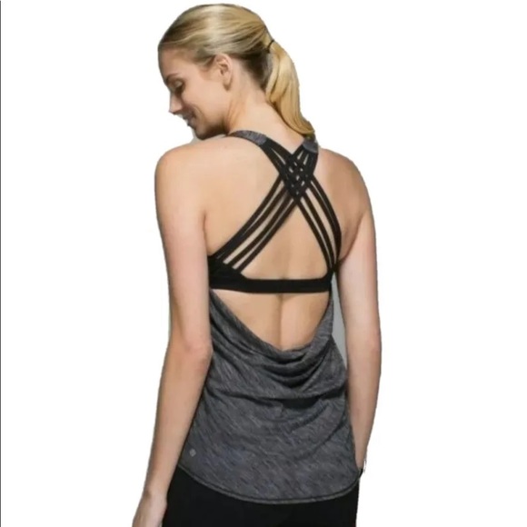 lululemon athletica Tops - Lululemon Womens Wild Tank Top Strappy Open Back Heathered Gray Black Size 6